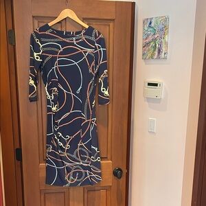 J. McLaughlin Navy Dress with Chain Pattern